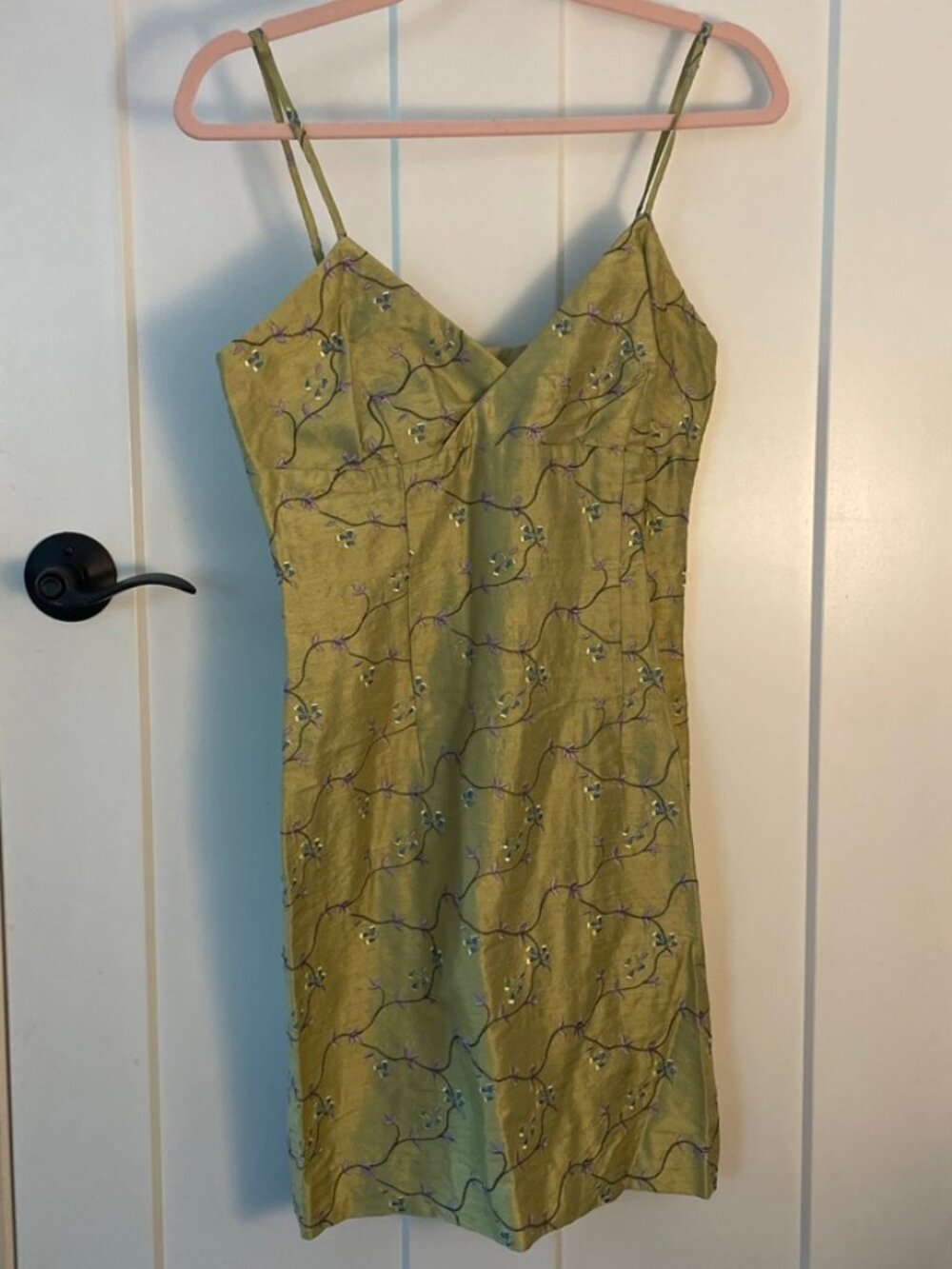 Marc & Anthony 100% Silk Embroidered Floral Mini Dress Green Size 6